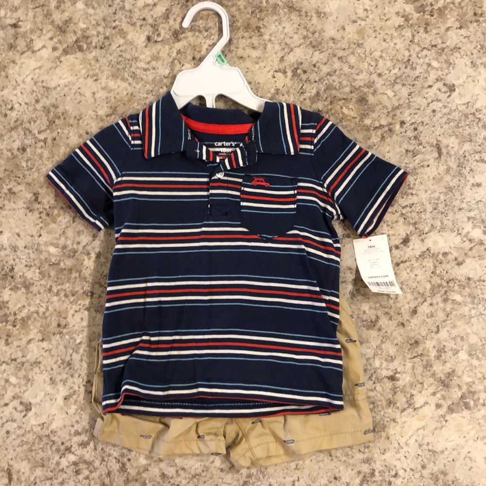Carters NWT 2 piece shorts outfit - 18 months - cars theme